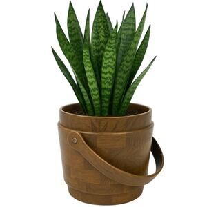 Mid Century Modern USA Made Faux Wood Ice Bucket Planter Pot 8” Vintage